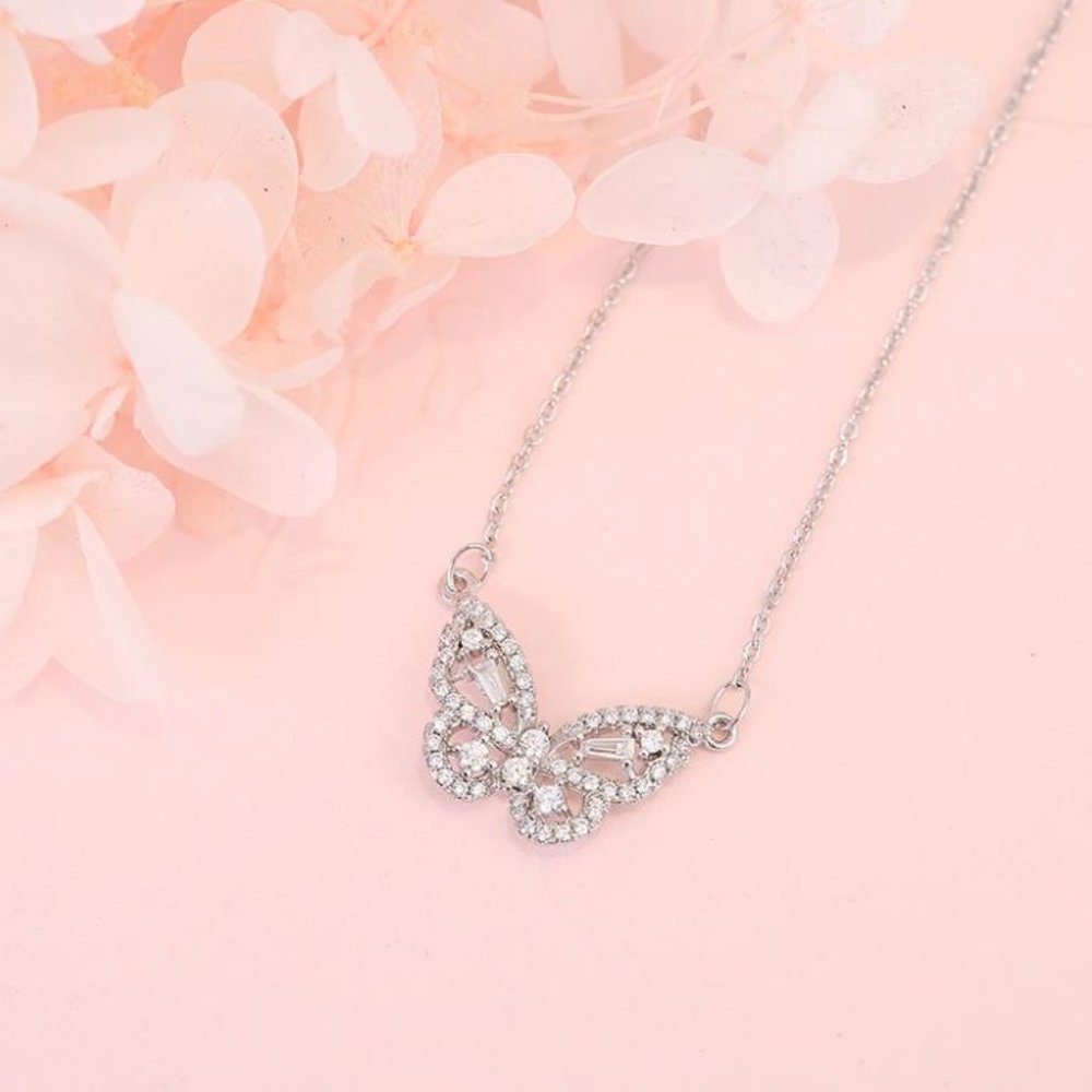 Sterling Silver Diamond Butterfly Pendant Necklace - Picture 1 of 5